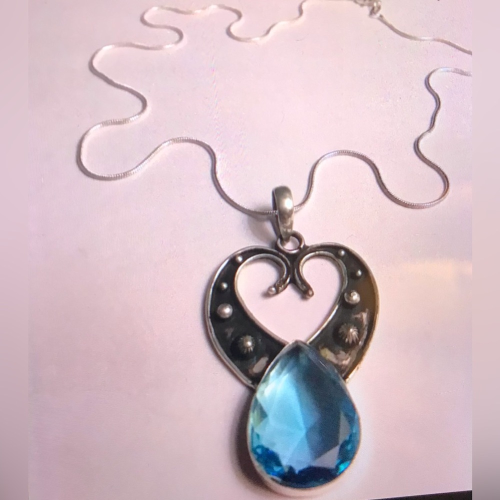 Blue Topaz Stamped 925 Sterling Silver Necklace